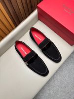 Ferragamo Black velvet Leather Shoes-Ferragamo Man Business Leather Shoes